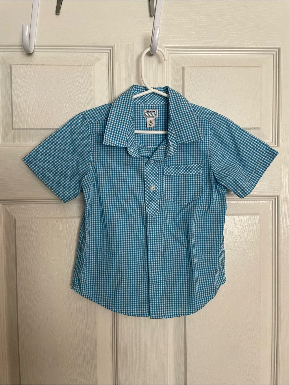 Blue Gingham Boys 3T Size Short-Sleeve Button Shirt